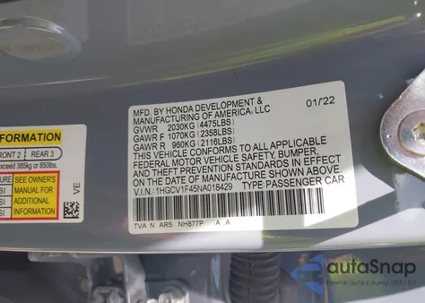 2022 Honda Accord Sedan Sport Special Edition из США, поврежденный, VIN 1HGCV1F45NA018429